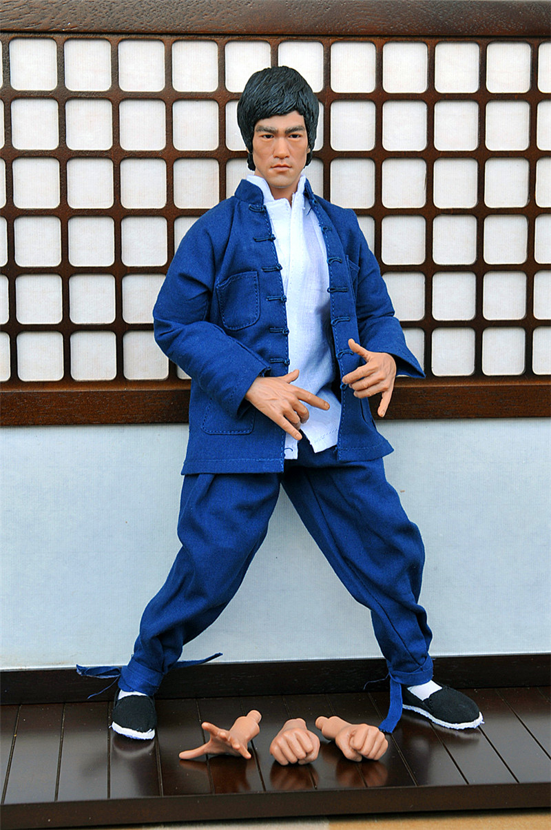 现货 1/6男兵人 功夫巨星 李小龙 蓝色长袖唐装 功夫装套装模型