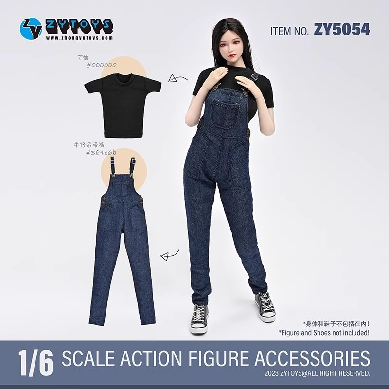 1/6 女兵人 ZYTOYS-ZY5054 T恤+牛仔裤 衣服套装 BJD OBJ 现货