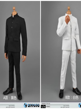 现货 ZYTOYS 1/6男兵人服饰 男装 中山装衣服模型 白色黑色两款