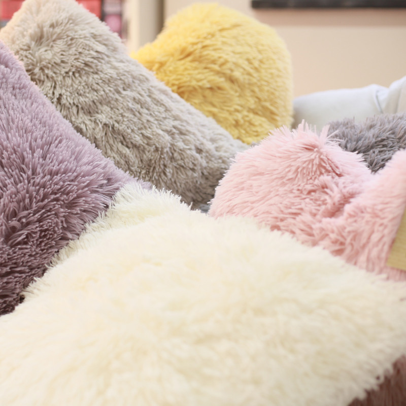 毛毛靠垫抱枕欧式白色长毛绒仿皮草沙发飘窗靠背灰紫色床头软靠背