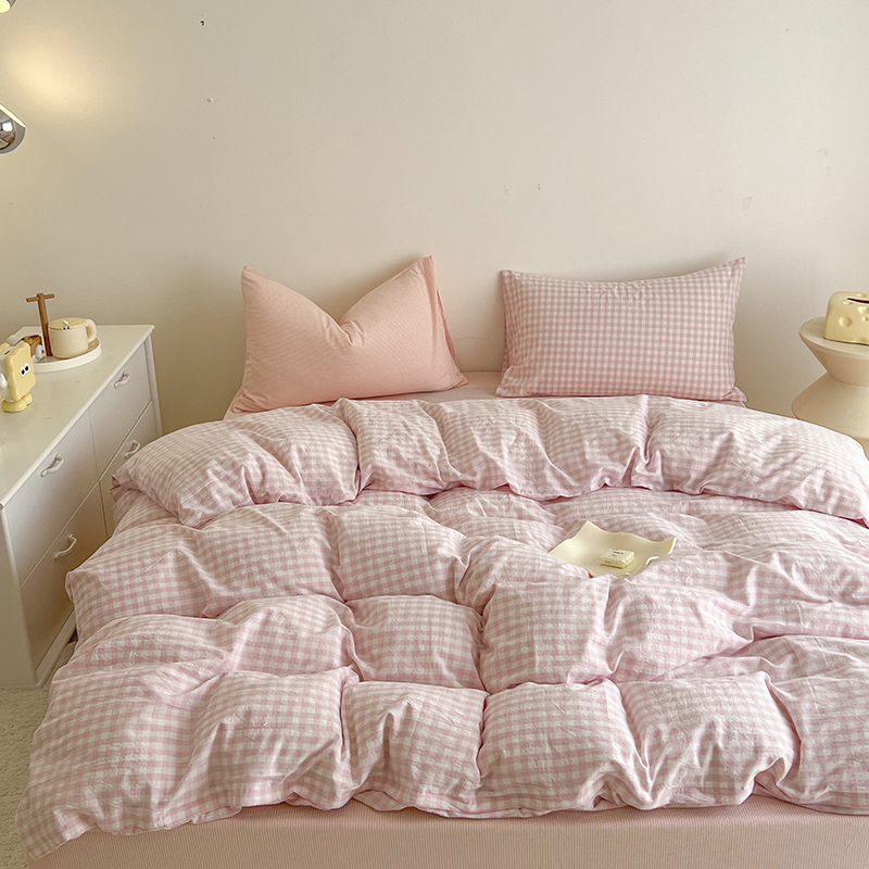 简约水洗棉纯色格子被套被罩特价