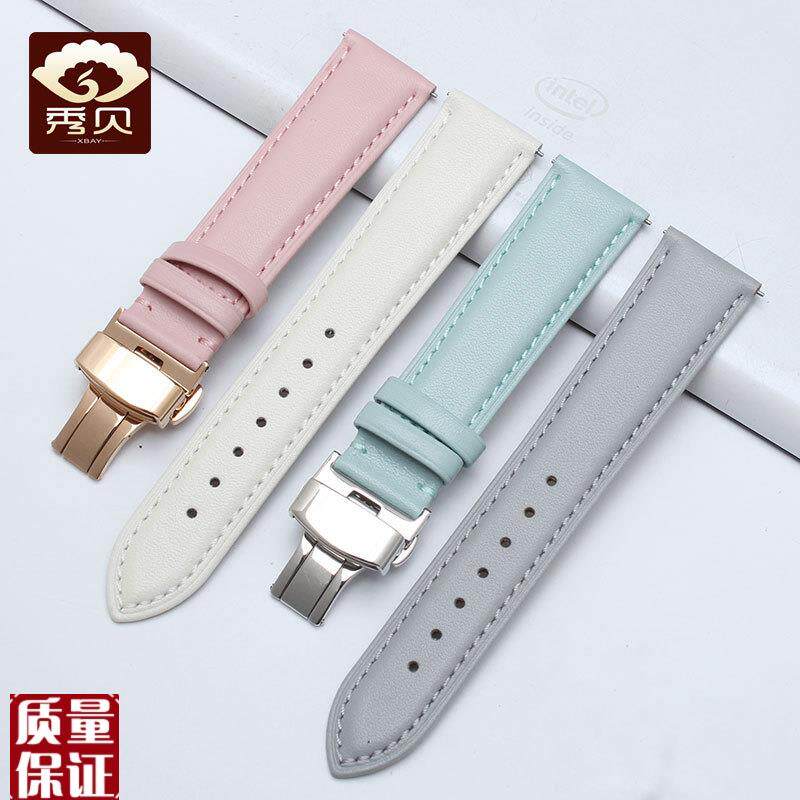 手表带女款真皮代用天梭卡西欧dw表带女白Q色红色皮表带女士表