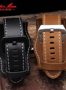 适配沛纳a海Luminor系列PAM0077带托真皮表带化石FS4656男士24m