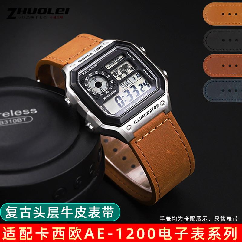 适用卡西欧小方块AE1200/1300 SGW400 AQ-150W复古真皮手表带18m