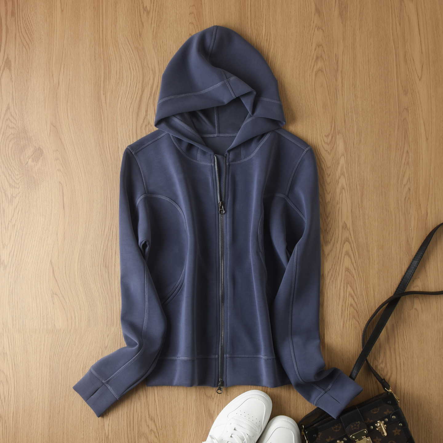 拉链卫衣女2025秋季新款莫代尔棉修身开衫外套正肩动运连帽上衣潮