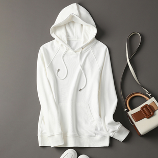2026春秋新款 白色百搭洋气打底外穿上衣潮 纯色宽松连帽卫衣女薄款