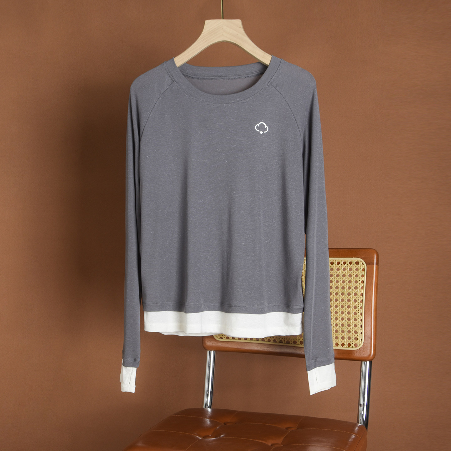 天丝亚麻假两件长袖打底衫女2026春夏凉感修身罩衫莱赛尔显瘦T恤,女装/女士精品,T恤,淘宝优惠券,粉丝福利购,淘宝优惠卷