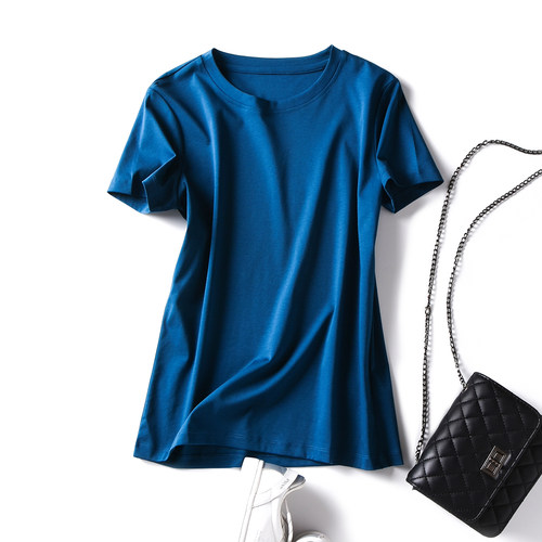 圆领上衣短袖纯色精梳棉丝光棉