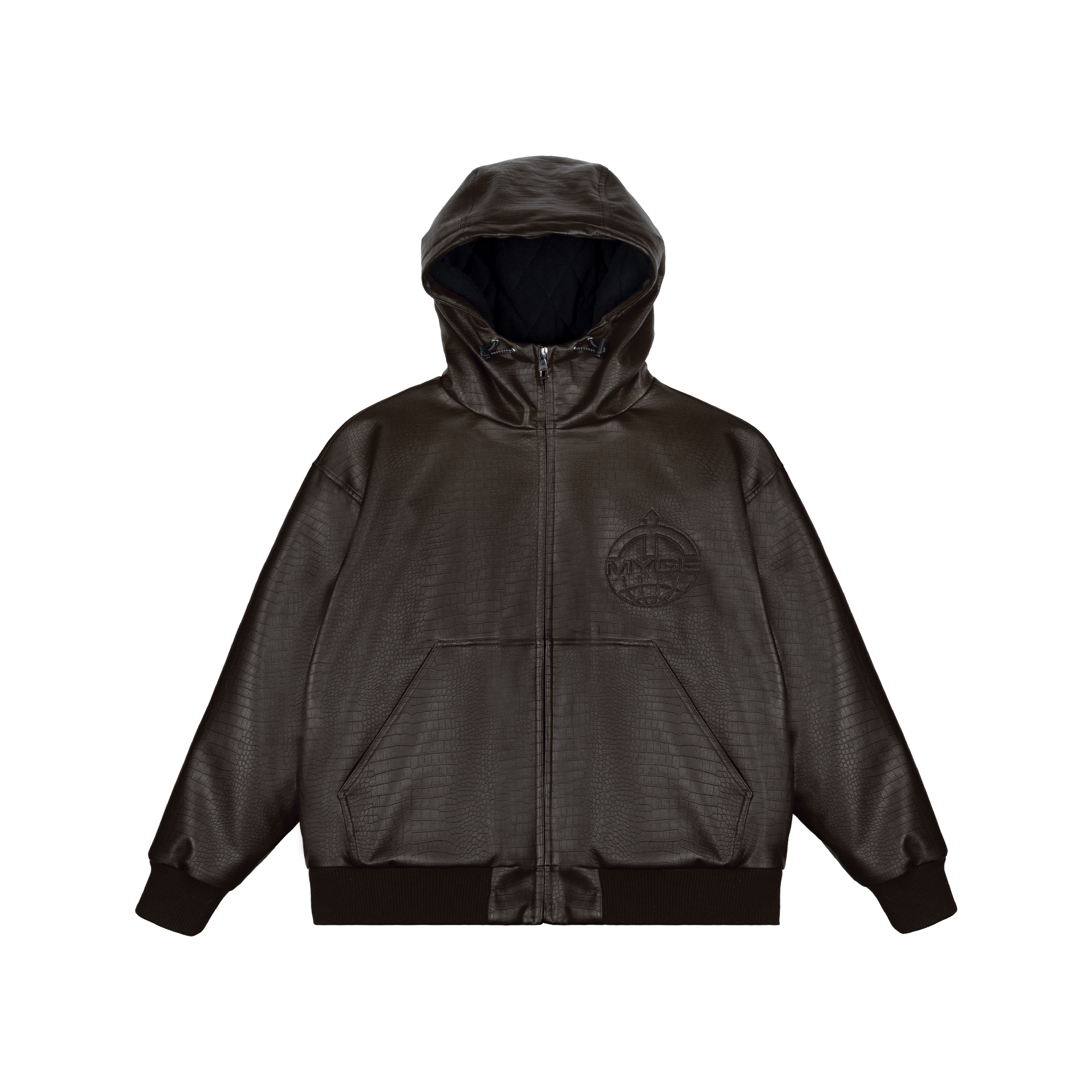 myge连帽加绒鳄鱼纹皮革工装夹克