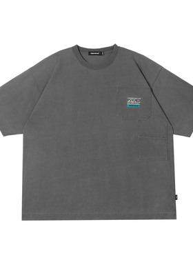 MYGE药物铭牌绣花工装多袋套色洗水T恤