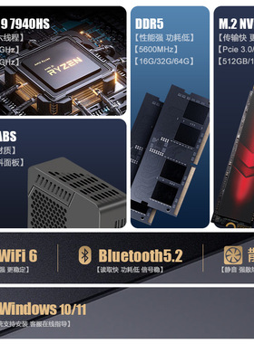 AMD锐龙R9 7940HS迷你电脑主机办公便携3A游戏小型台式机mini PC