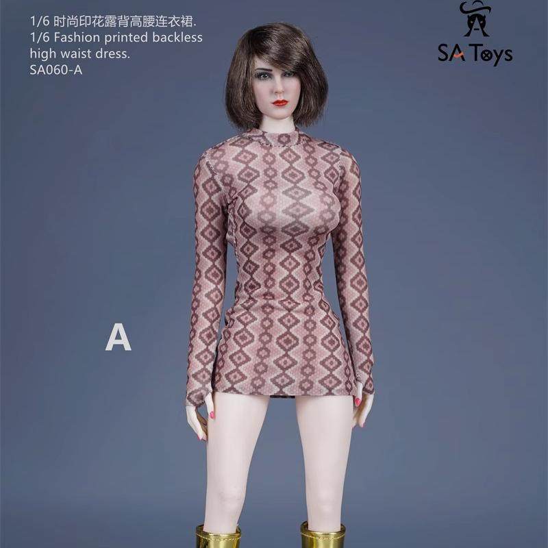 SA Toys 1/6女兵人衣服 SA060 时尚印花露背高腰连衣裙 人偶现货