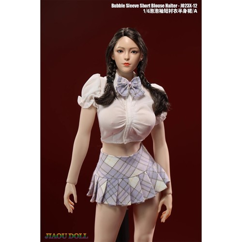 现货1/6兵人 JO23X-12 泡泡袖短款衬衫半身裙领带蝴蝶节 学生制服