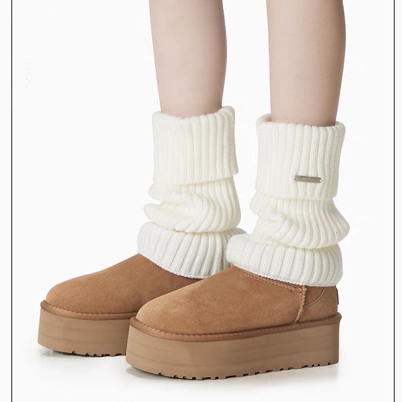 腿套白色针织女款冬季发热保暖袜套雪地靴堆堆袜冬季小腿袜子加厚