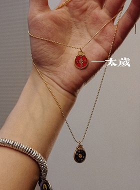 叶优里经典国风本命太岁牌纯银S925珐琅滴胶万能链吊坠