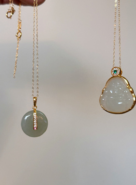 叶优里S925纯银项链轻奢和田玉平安扣项链佛公平安扣吊坠