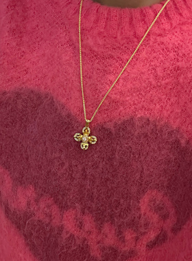 叶优里合金镀金点钻梵莲十字金刚杵吊坠项链莲花降魔杵