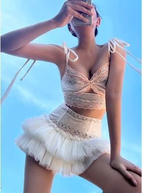 NANA代购【ninisesi】蕾丝系带刺绣吊带抹胸蛋糕裙套装