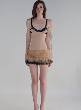 NANA代购【Doublebizz】绑带蓬蓬网纱连衣裙双层设计公主蛋糕裙