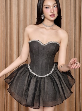 NANA代购【Laneci】抹胸重工钉钻网纱蓬蓬礼服裙