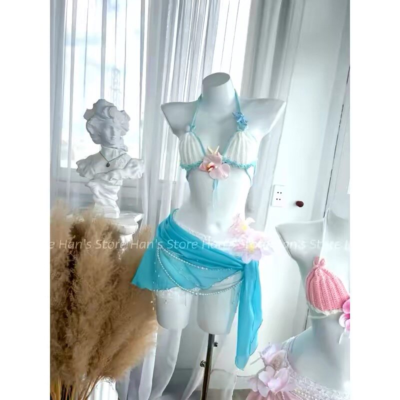 NANA代购【Han】比基尼泳衣套装女夏花朵装饰绑带三件套度假风