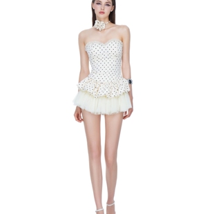 NANA代购【glorious】甜美可爱波点拼接网纱裙摆抹胸短款连衣裙