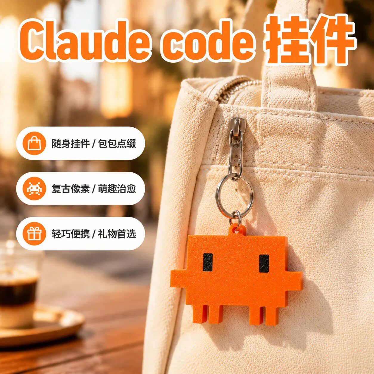 Claude code小克钥匙扣3D打印像素风挂件包包挂饰礼物程序员周边图片
