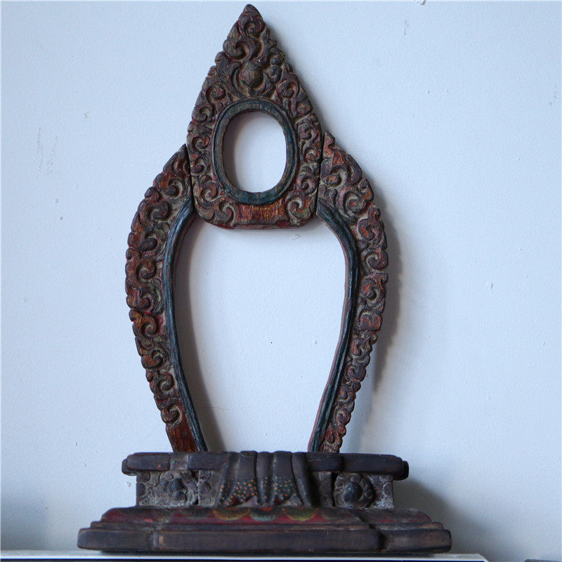 清代西藏带彩佛像背光佛座佛龛精美老佛座实木佛像摆座