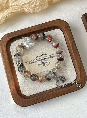 【疏影】天然水晶黑碧玺白水晶手链四季幽灵水晶手串彩幽灵招财