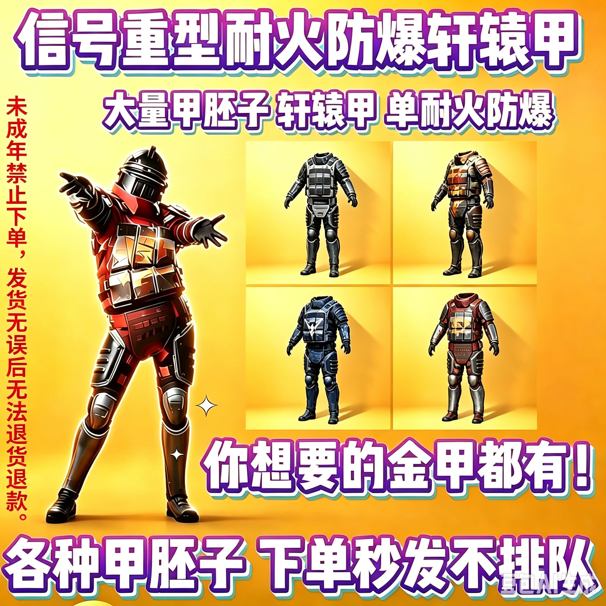 和平精英地铁逃生甲胚子重型耐火防爆信号白甲铁爪黑鹰轩辕甲胚子