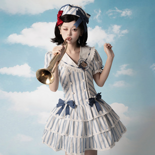 熊熊航海家海军风条纹连衣裙op泡泡袖 尾款 链接