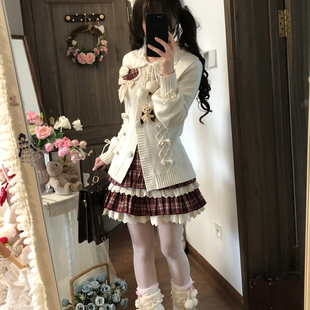 羊毛毛衣开衫 针织甜蜜梦境lolita秋冬甜美显瘦 红格子半裙圣诞套装