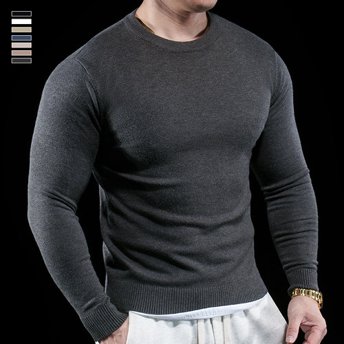 修身透气春秋圆领弹力针织衫