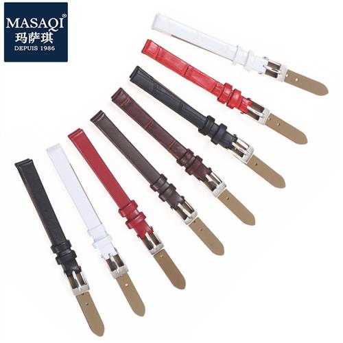 薄软平纹细表真皮细手表带女细表链黑白棕红色6/8/10MM牛皮带配件