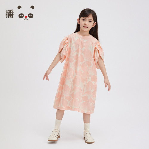 broadcute童装女童花苞袖连衣裙