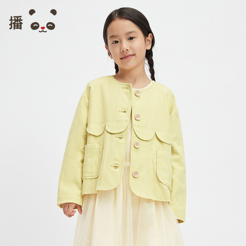 播broadcute童装女童外套休闲圆领开衫棉麻百搭上衣薄款春秋图片