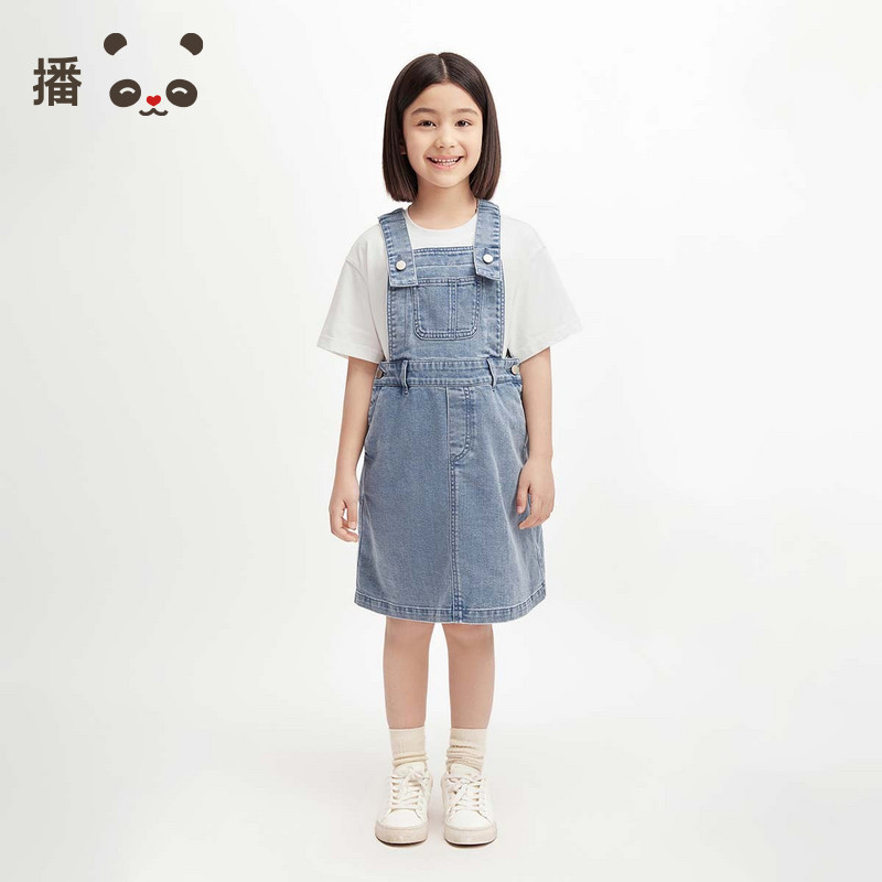 播broadcute童装女童连衣裙背带牛仔裙子轻薄透气日常白带夏裙图片