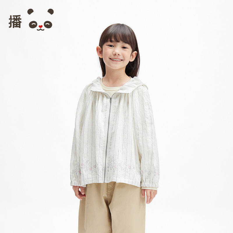 播 broadcute童装宽松舒适抽褶花苞领条纹印花连帽外套KGS1WD0606
