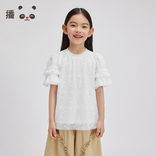 broadcute童装女童T恤花边短袖夏