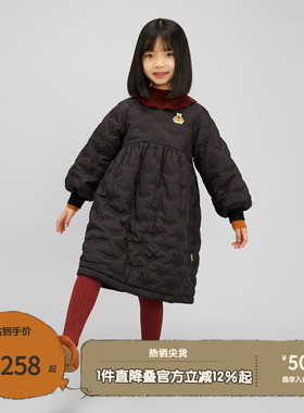 播broadcute童装连衣裙秋冬新品宽松女童保暖中长款裙子KGQ3L489