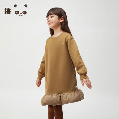 播broadcute童装女童连衣裙长袖拼接云朵下摆宽松休闲裙子秋冬