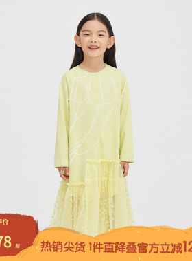 播broadcute童装连衣裙2024春季新品女童休闲网纱拼接裙KGR1L771