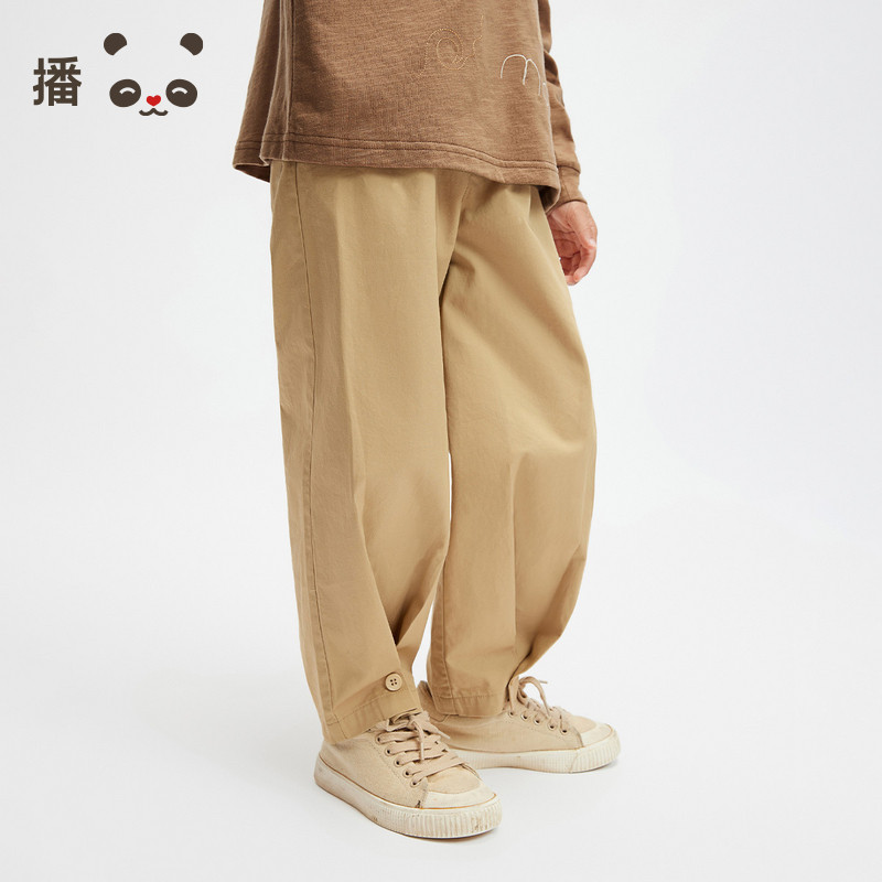 播broadcute童装儿童裤子男女童纯棉设计感卡其色休闲长裤春夏季图片