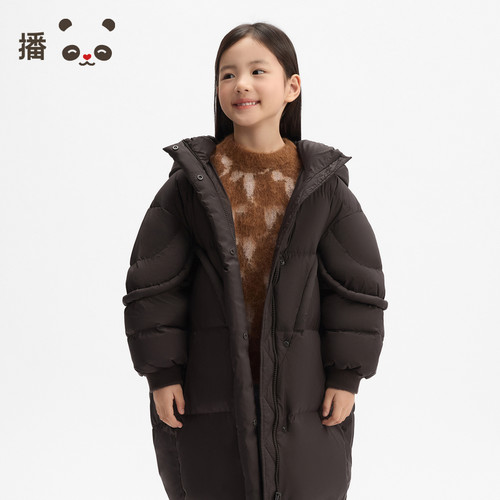 白鸭绒立体装饰拉链连帽羽绒服