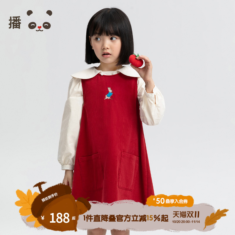 播联名比得兔A版灯芯绒连衣裙