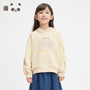 播broadcute童装2024秋季新款女童套头卫衣连帽上衣KGR3ID0226