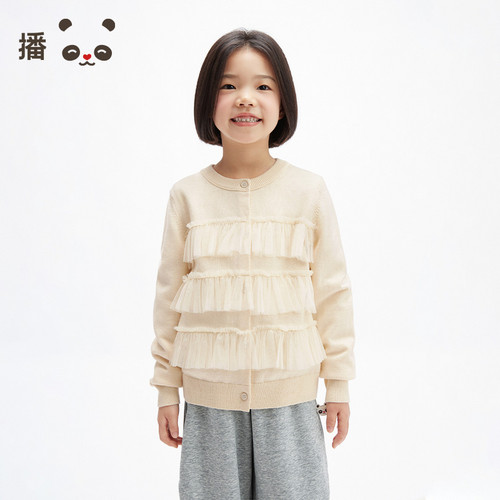 播broadcute童装女童针织开衫蛋糕层甜美保暖羊毛毛衣外套春秋