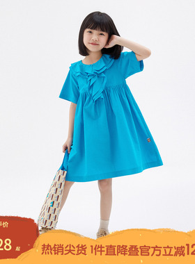 播broadcute童装精灵谷春夏女童日系宽松荷叶领棉连衣裙KGQ2L207