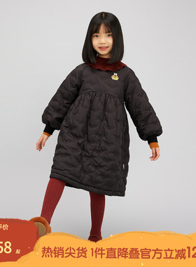 播broadcute童装连衣裙秋冬新品宽松女童保暖中长款裙子KGQ3L489