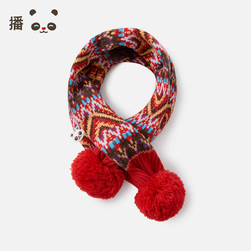 儿童秋冬民族风提花针织围巾